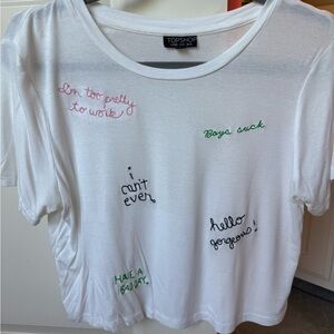 Topshop White Pink Crop Tee Relaxed Fit